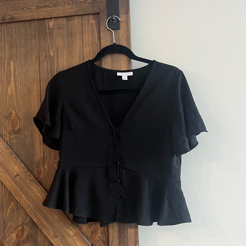 Topshop Black Loose Peplum Ruffle Hem Top